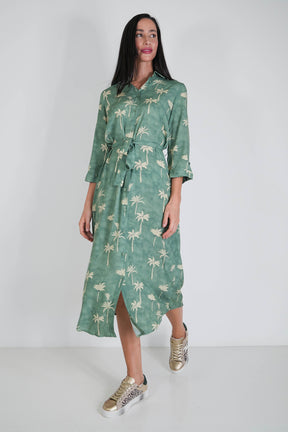 Sage Palm Shirt Dress