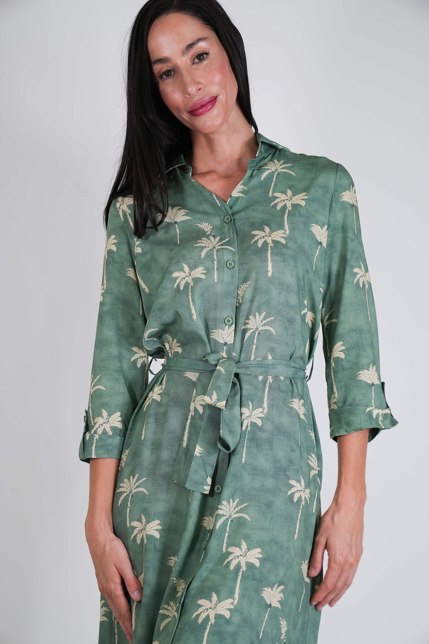 Sage Palm Shirt Dress