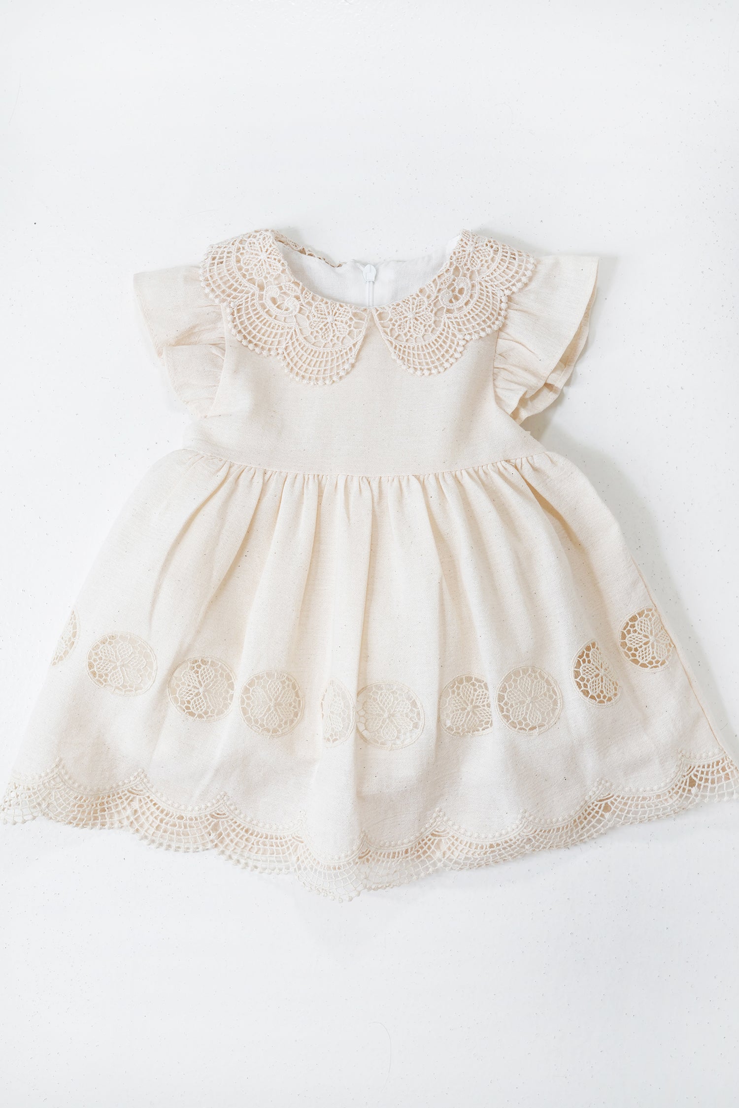 Beige Charlotte Dress baby dress front view with lace collar