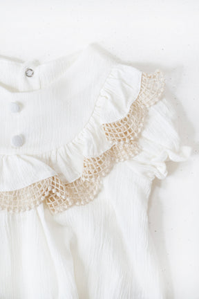 Cream Sally Set close-up of frill collar and trim detail