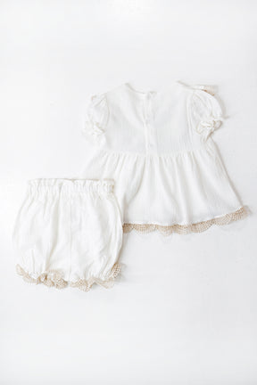 Cream Sally Set top and bloomers flat lay in cream