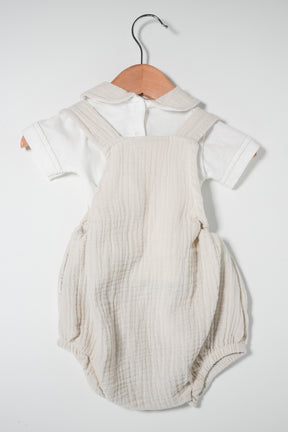 Beige Dungaree Romper Set