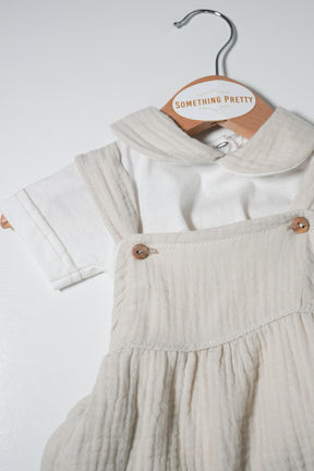 Beige Dungaree Romper Set