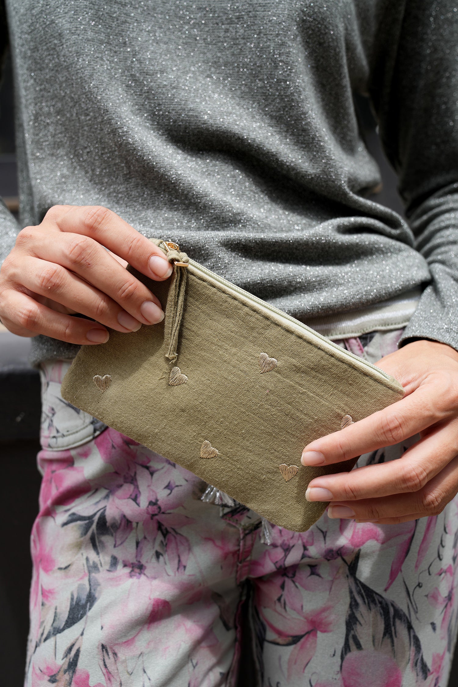 Olive Heart Zip Bag