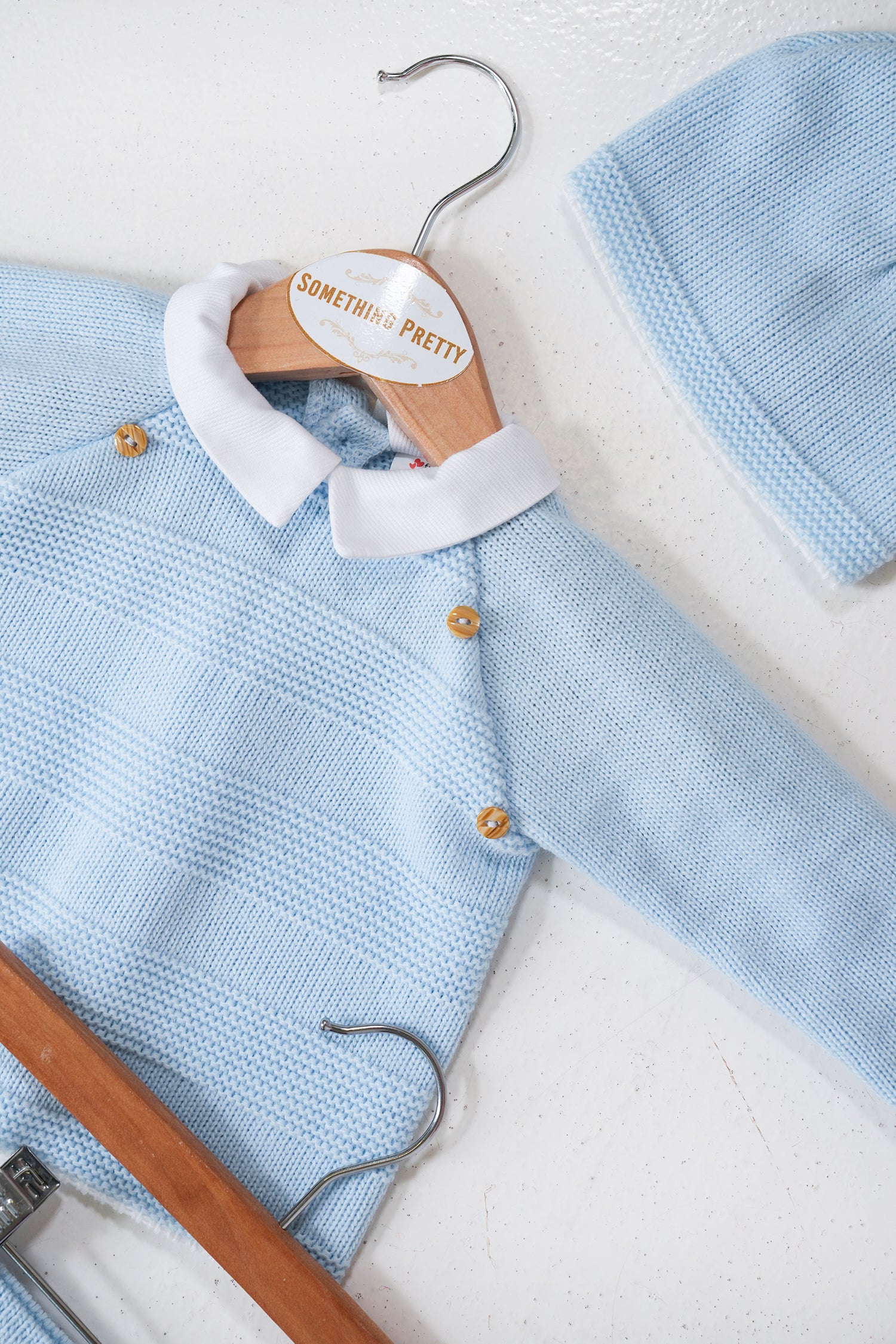 Blue Peter Knit Set close-up of Peter collar and button-front cardigan detail