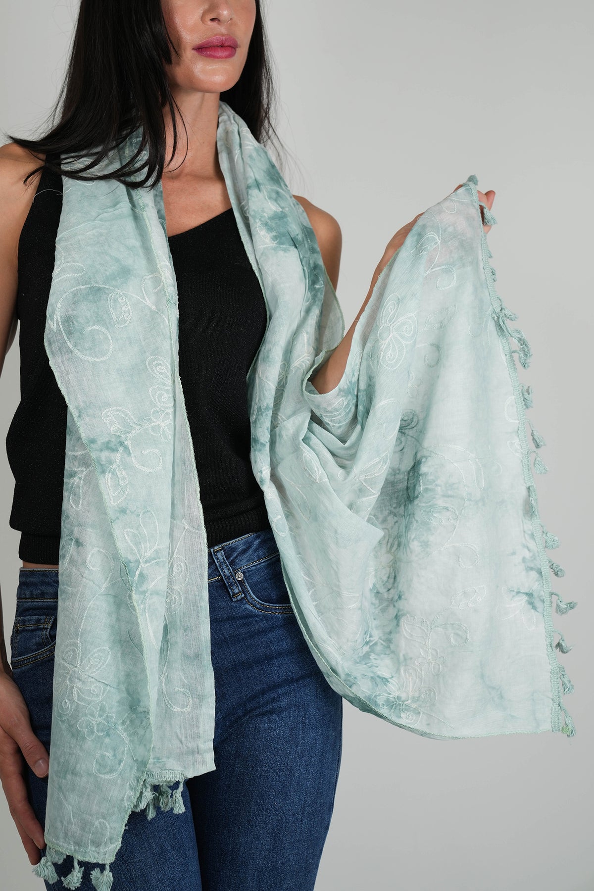 Sage Embroidered scarf