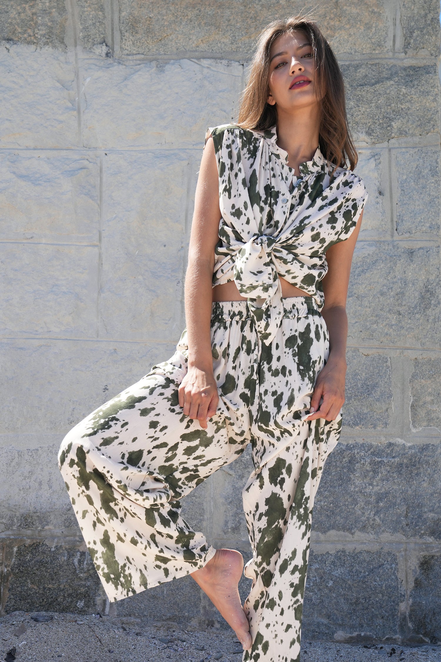 Olive Splash Print Pant