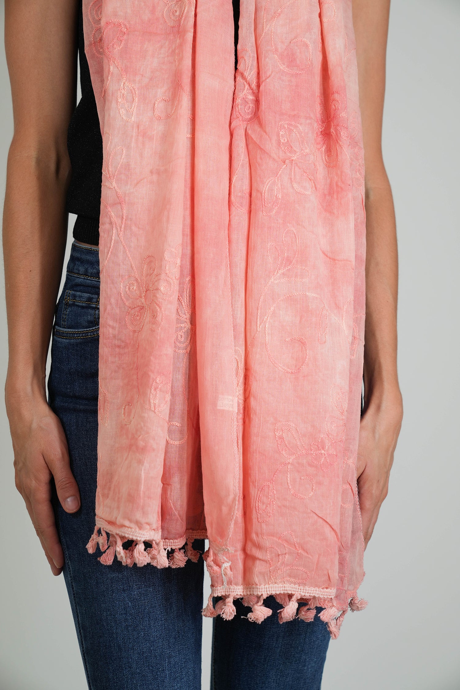 Peach Embroidered Scarf