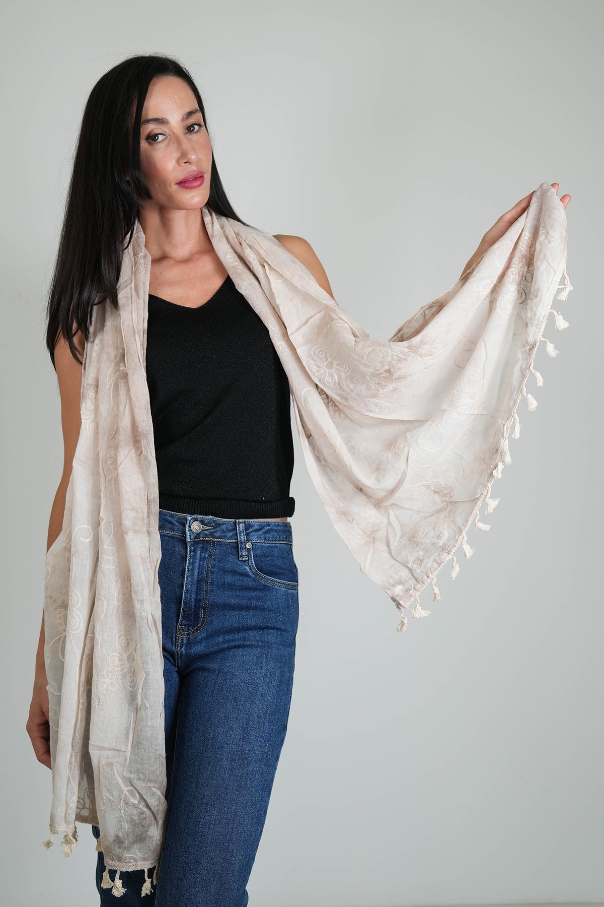 Beige Embroidered scarf