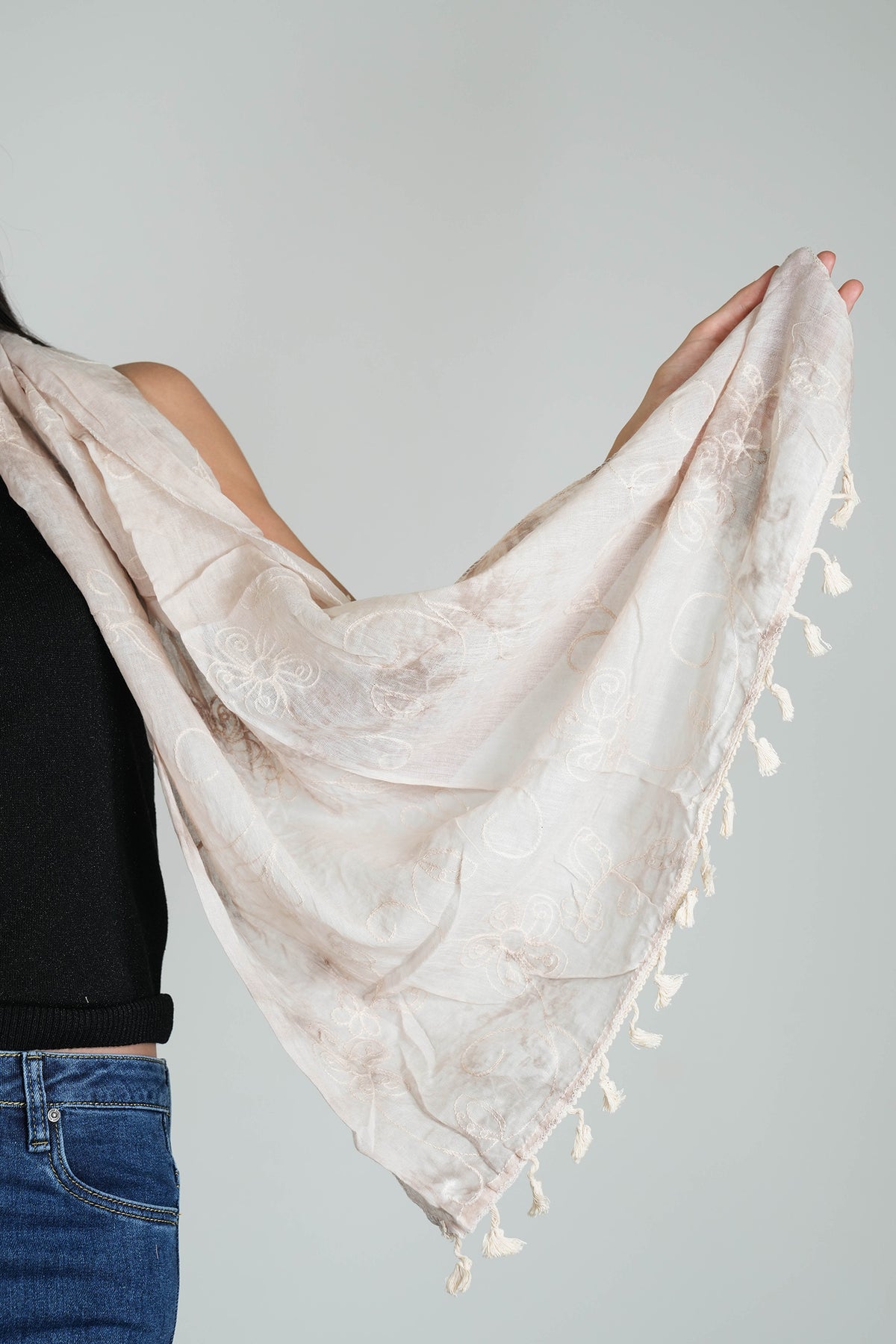 Beige Embroidered scarf