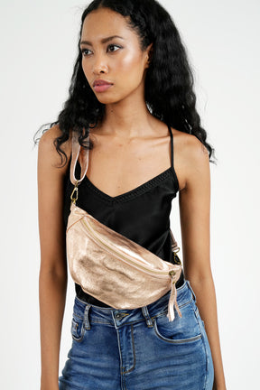 Rose Gold Leather Metallic Moonbag