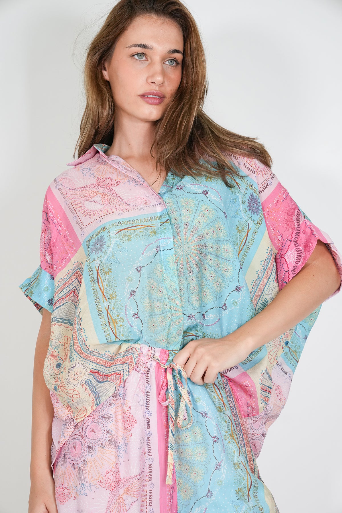 Pink and Turquoise Print Blouse