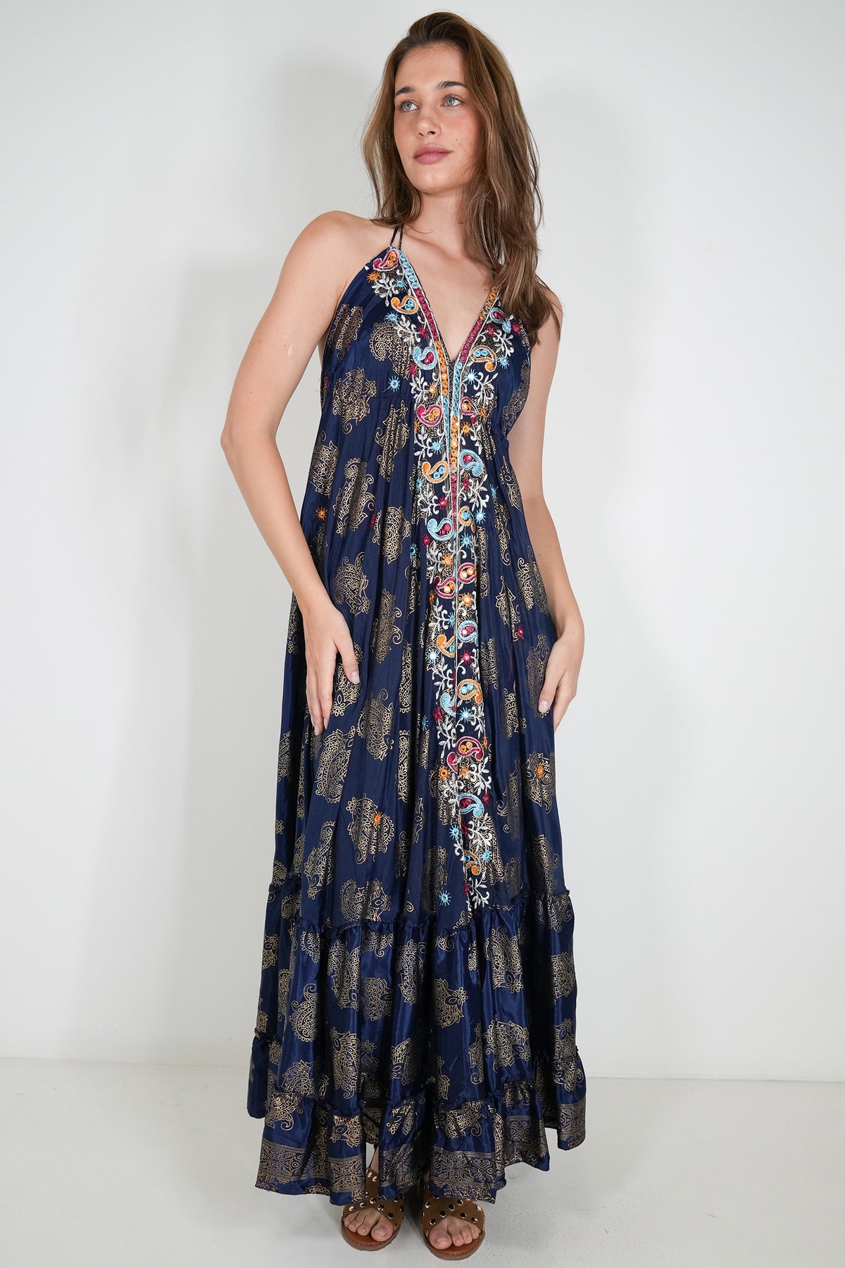 Navy Mirror Embroidered Kira Dress