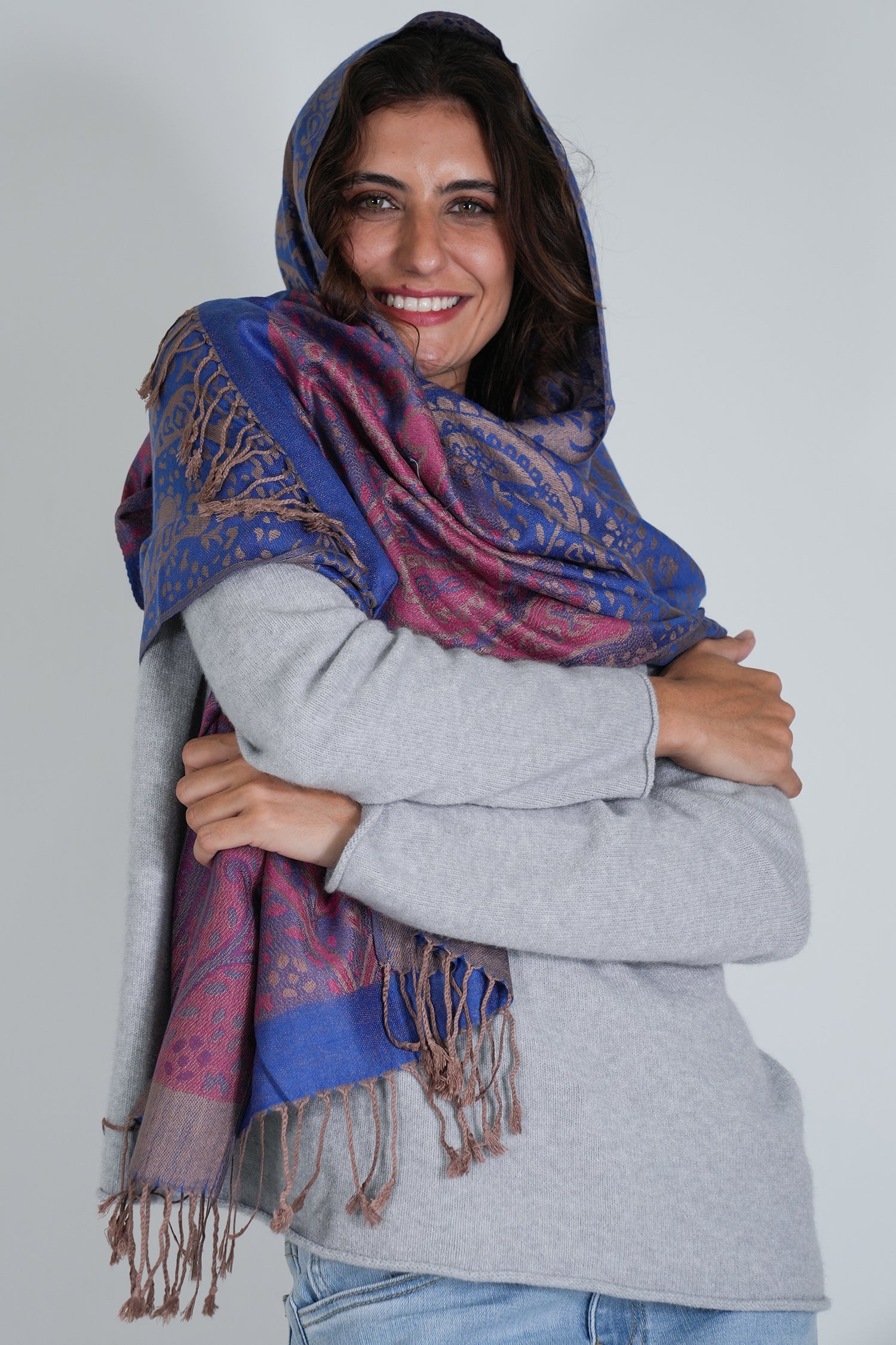 Cobalt and Cerise Jenna Scarf, scarf from Something Pretty, alternative view