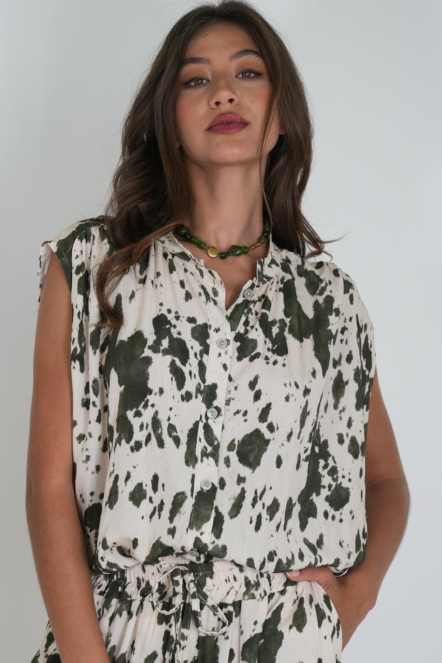 Olive Splash Print Blouse