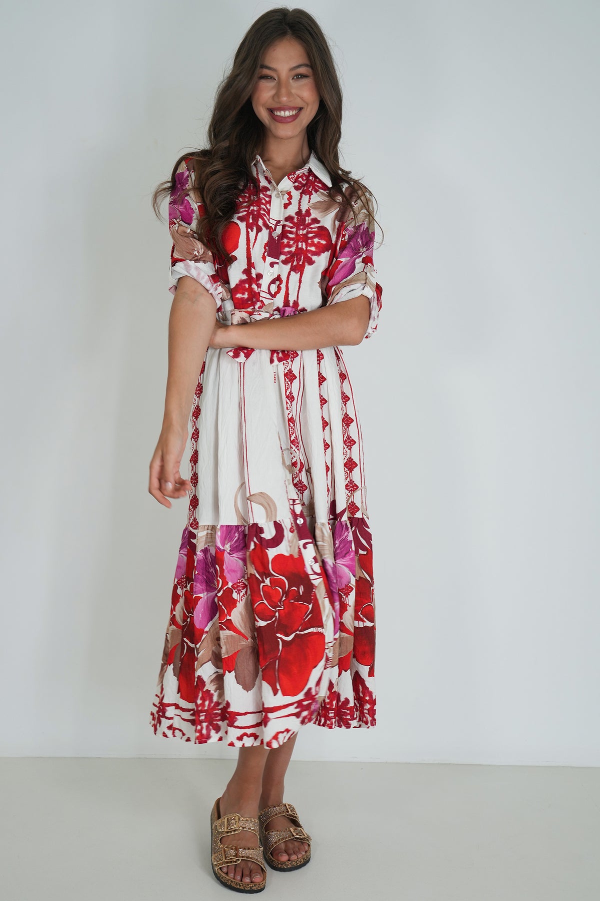 Red Floral Taz Shirt Dress