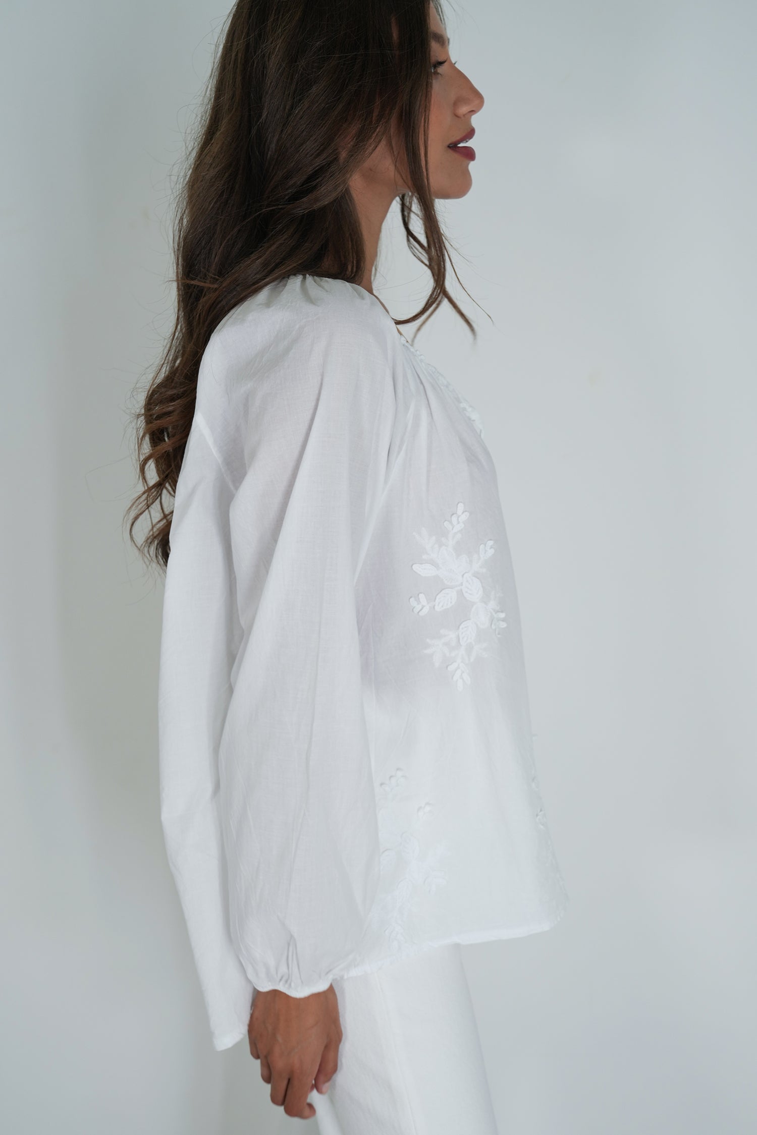 White Embroidered Peasant Blouse