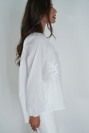 White Embroidered Peasant Blouse