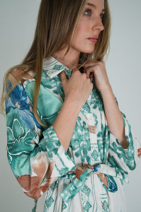 Sage Floral Taz Shirt Dress