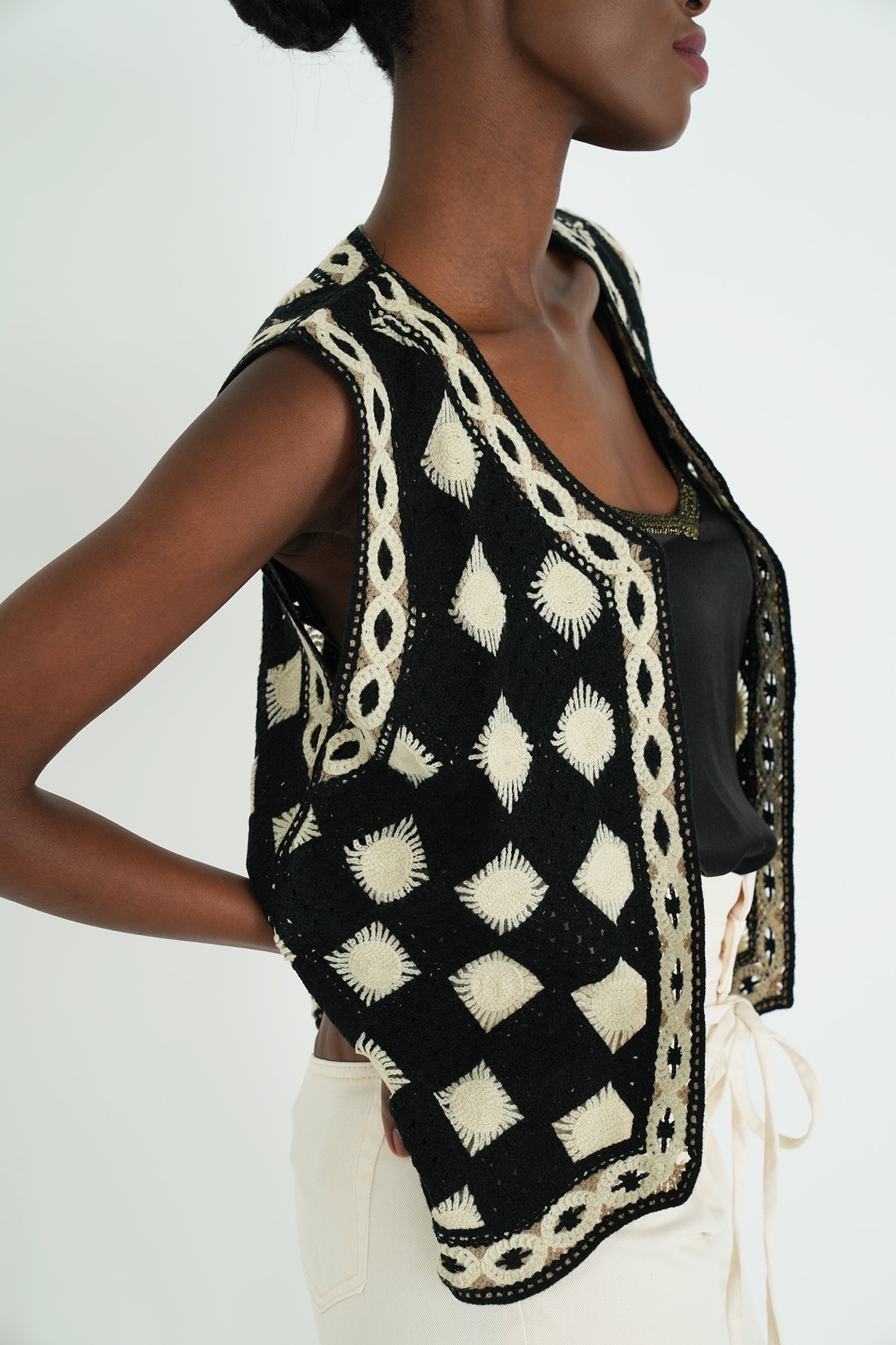 Black/Cream Crochet Waistcoat