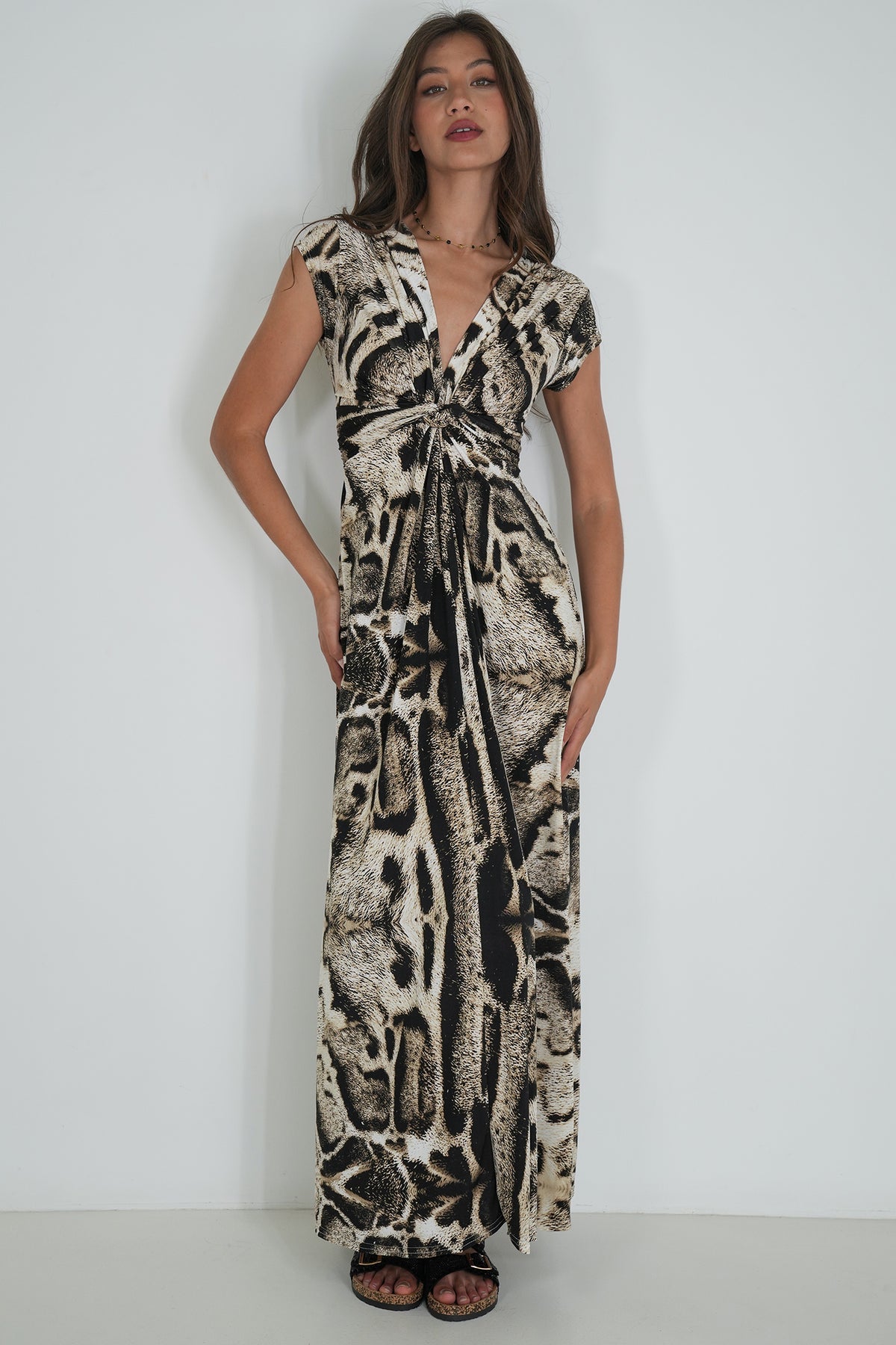 Animal Print Short Sleeve Knot Dress