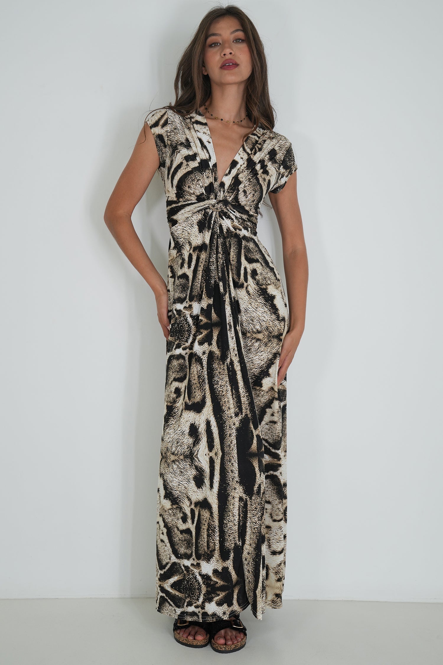 Animal Print Short Sleeve Knot Dress