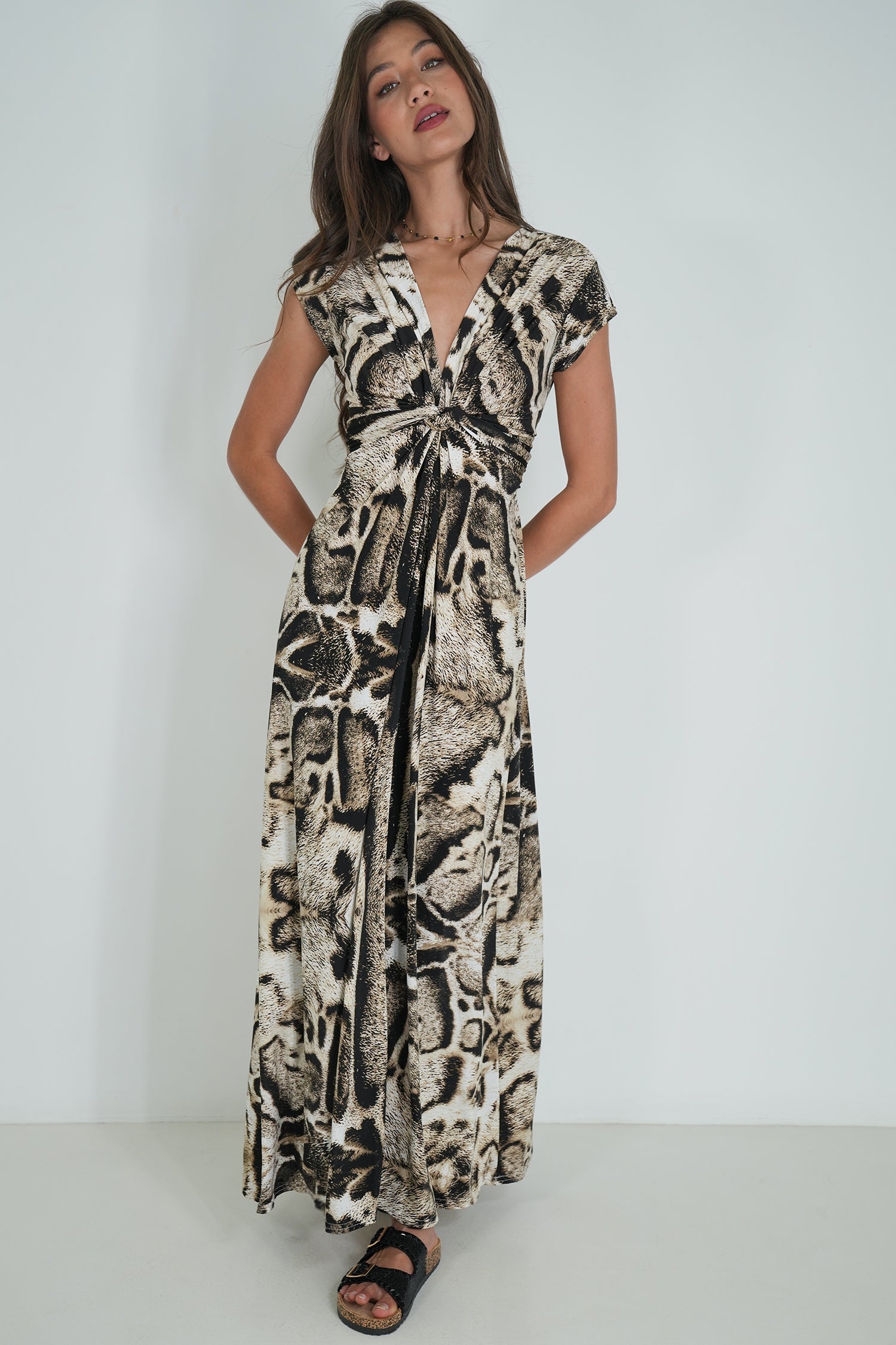 Animal Print Short Sleeve Knot Dress