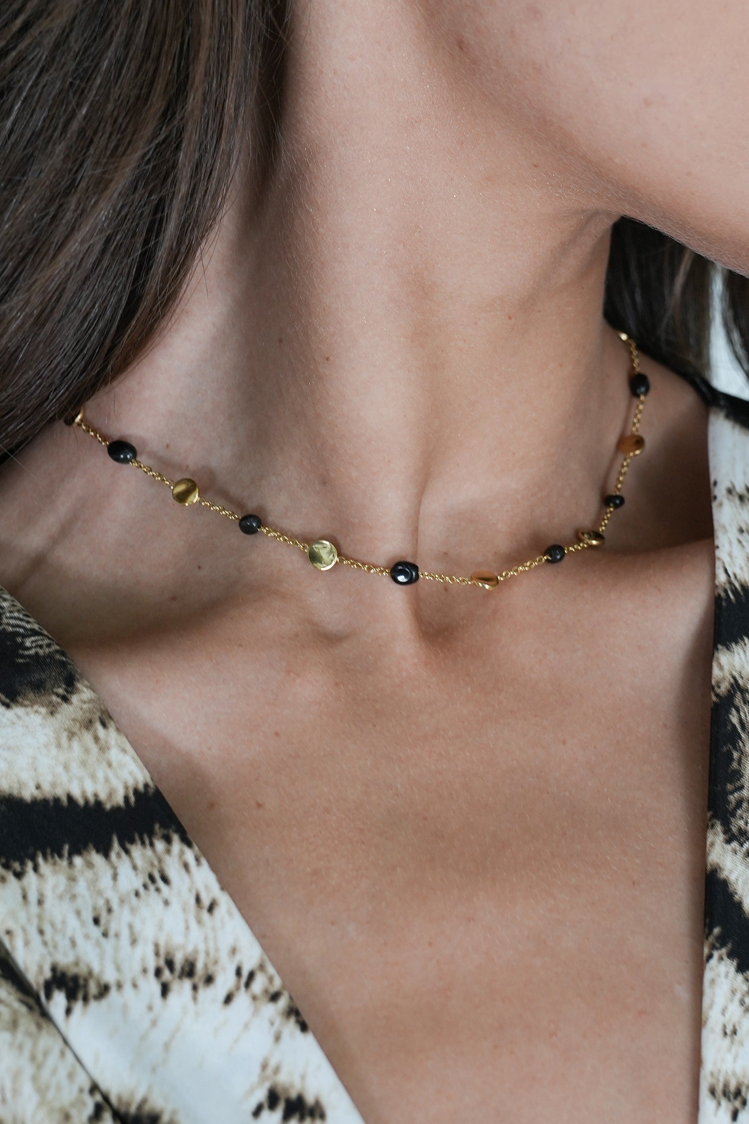 Black and Gold Disc Necklace, necklace from Something Pretty, alternative view
