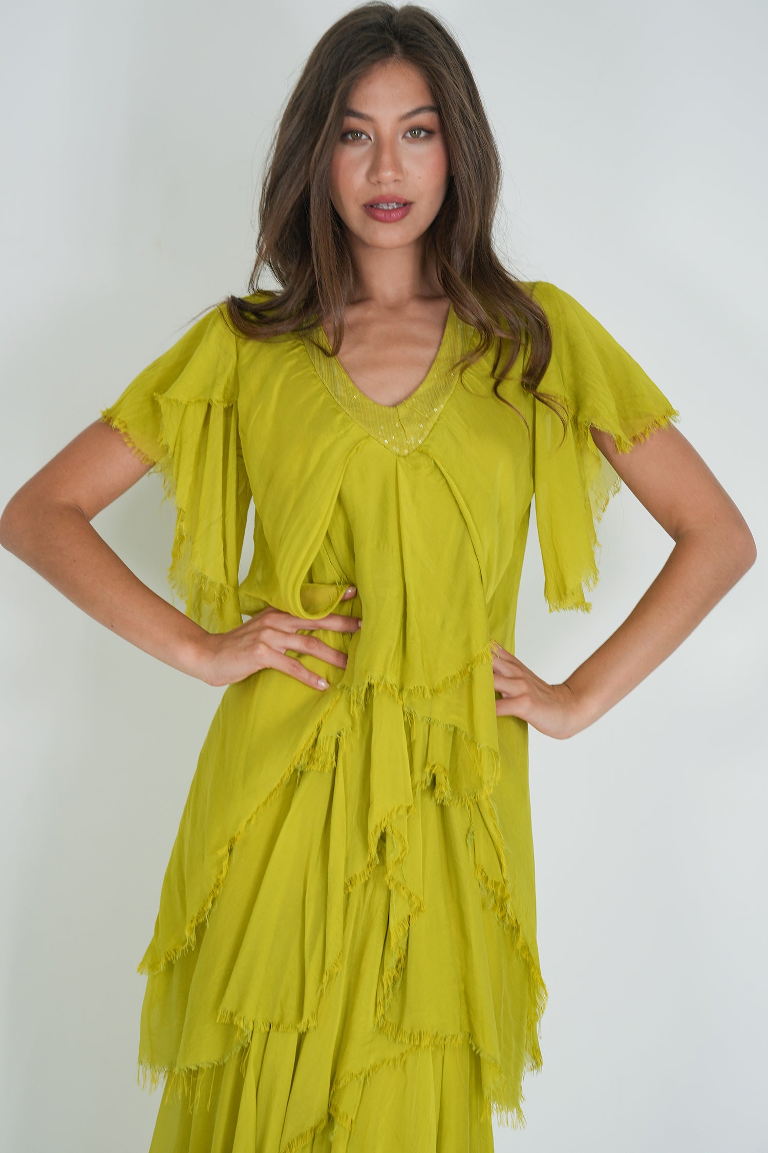 Chartreuse Ruffle Dress