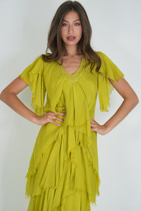 Chartreuse Ruffle Dress