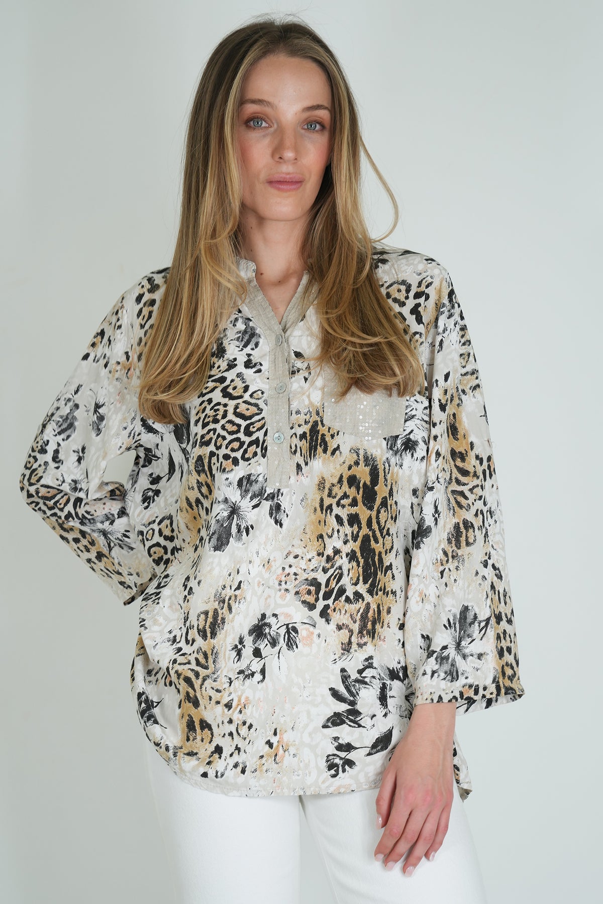 Stone Leopard Floral Shirt