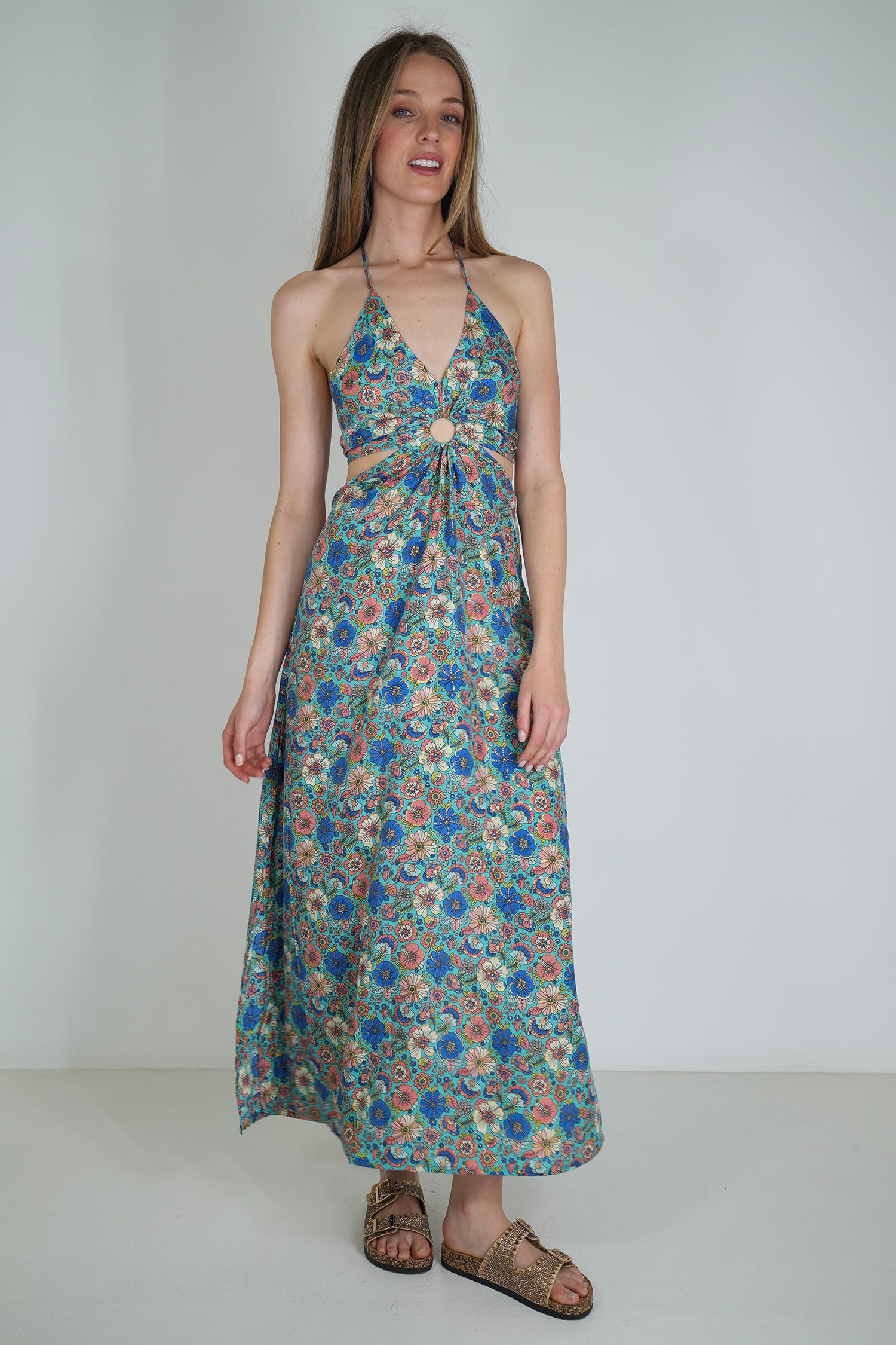 Turquoise Floral Ring Dress