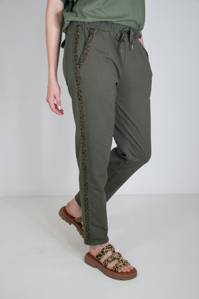 Olive Leopard Trim Jogger