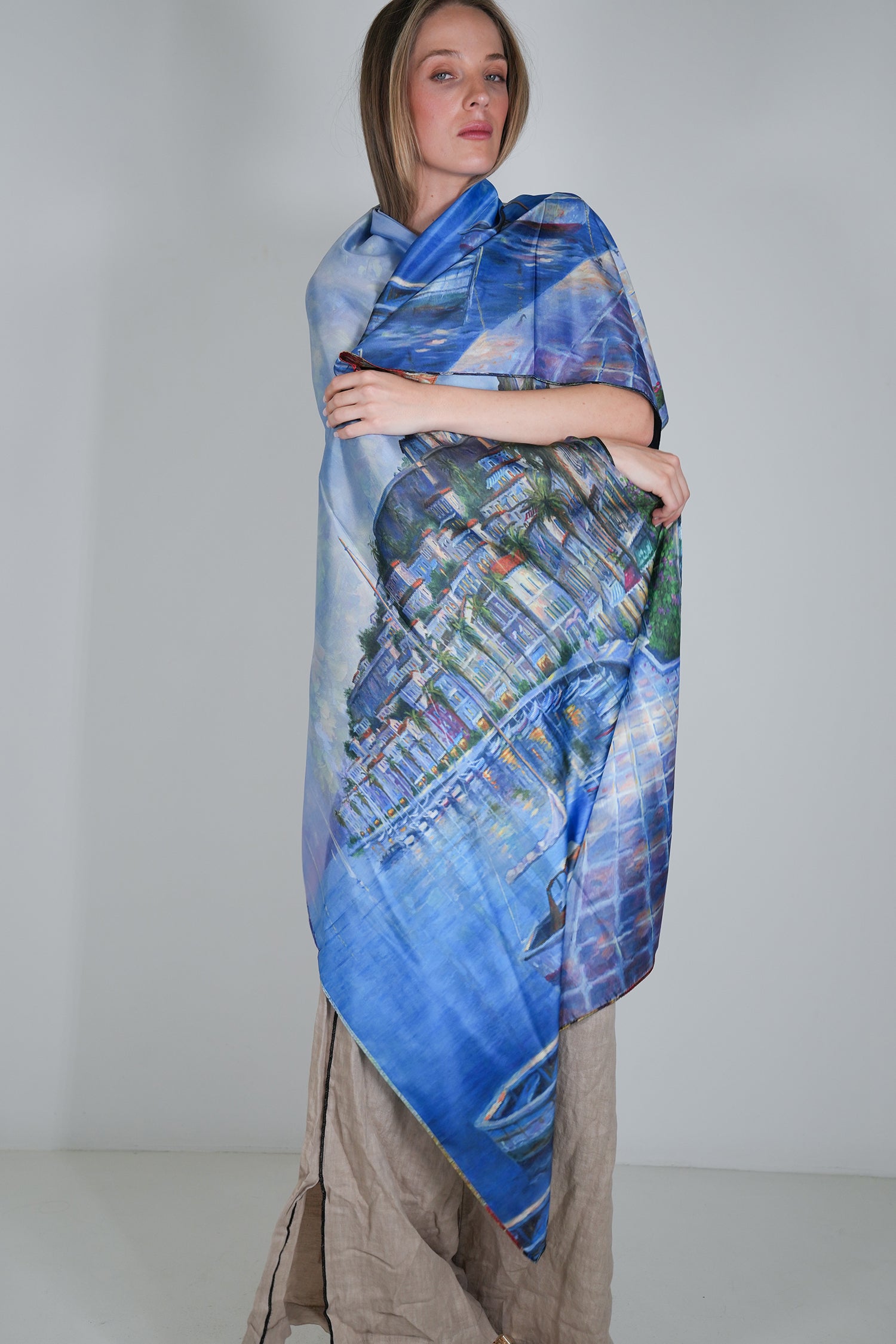 Cobalt Floral Reversible Silk Scarf