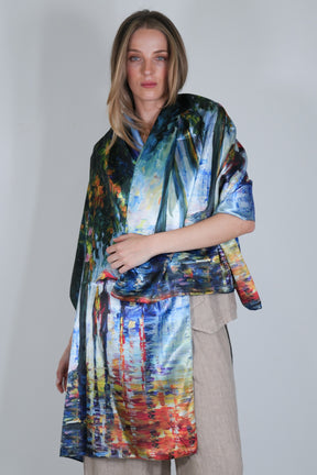 Cobalt Floral Reversible Silk Scarf