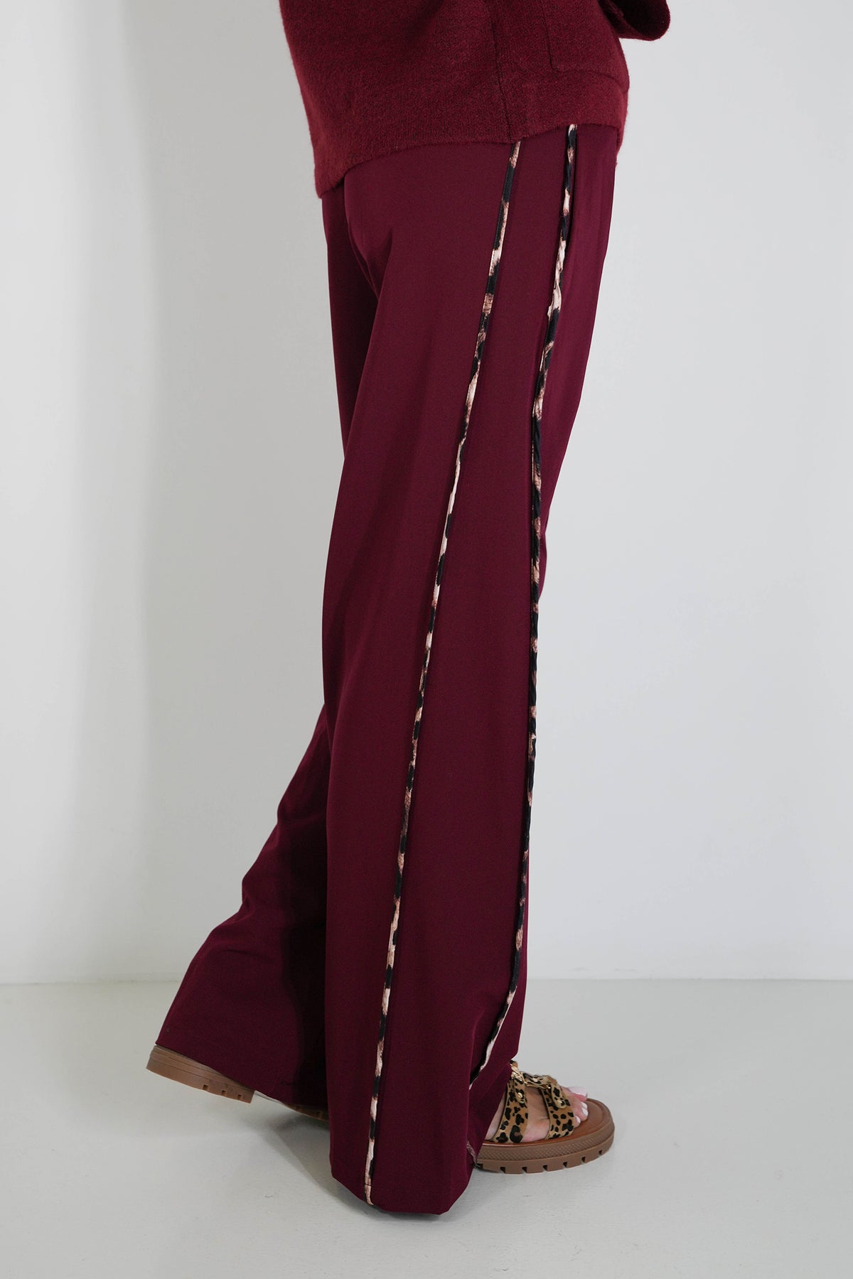 Burgandy Leopard Trim Pant