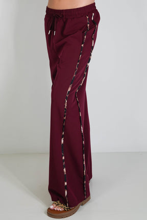 Burgandy Leopard Trim Pant