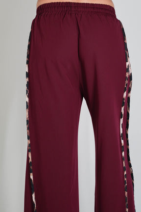 Burgandy Leopard Trim Pant