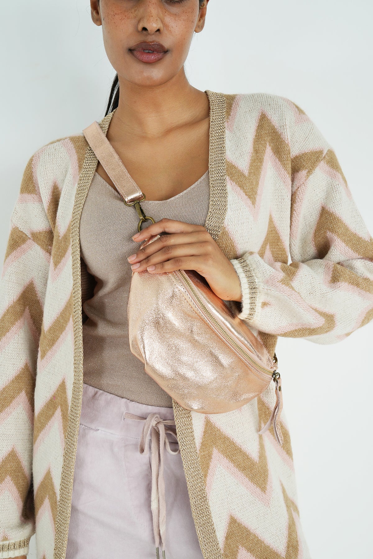 Rose Gold Leather Metallic Moonbag