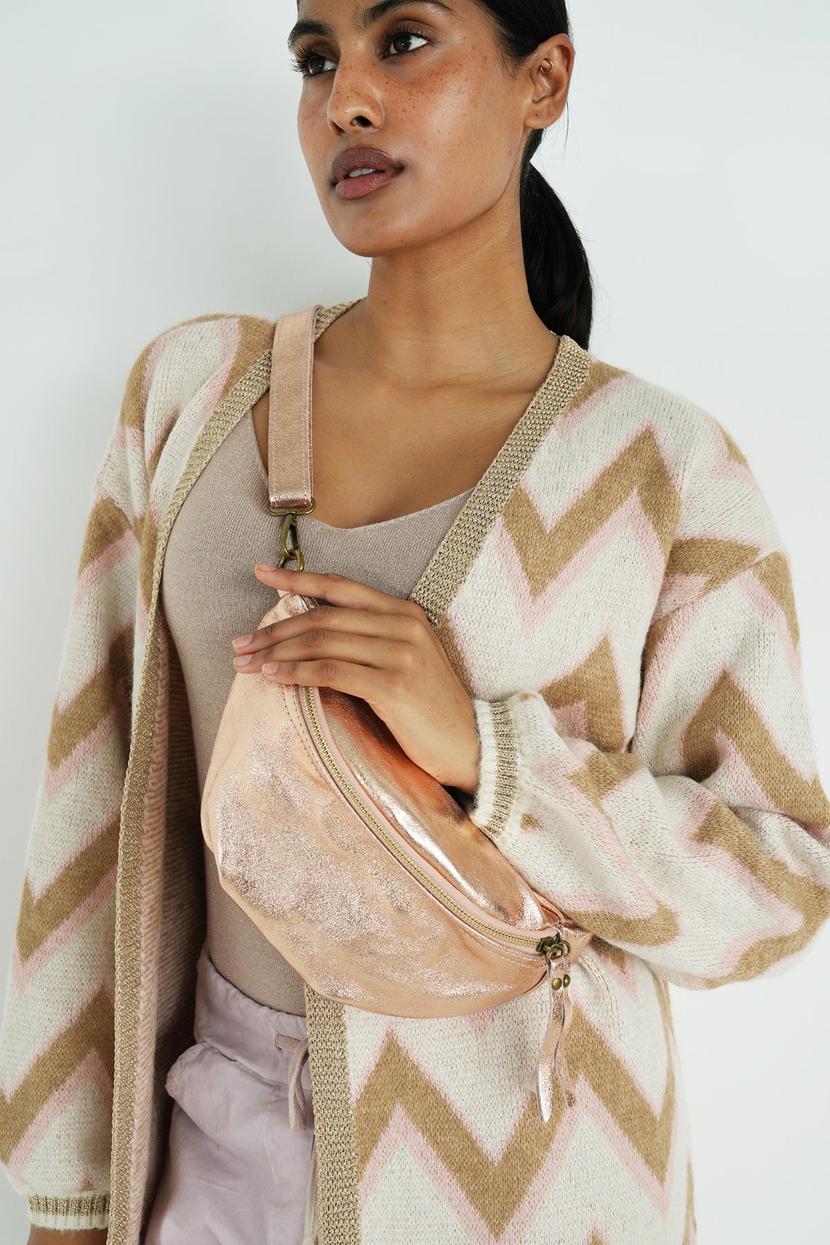Rose Gold Leather Metallic Moonbag