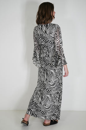 Black and White Patterned Knot Dress With Sleeves