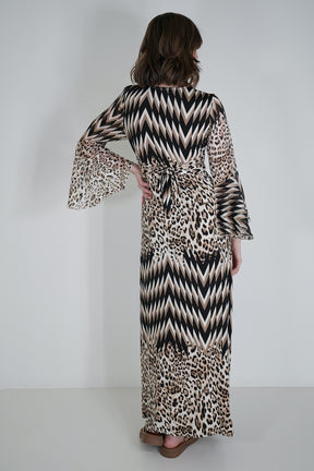 Leopard Zigzag Knot Dress With Sleeves