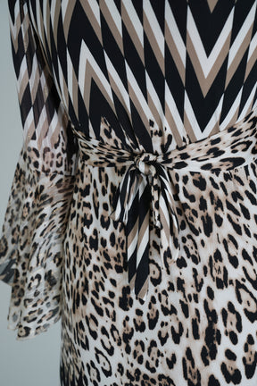 Leopard Zigzag Knot Dress With Sleeves