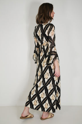 Black and Cream Knot Dress With Sleeves