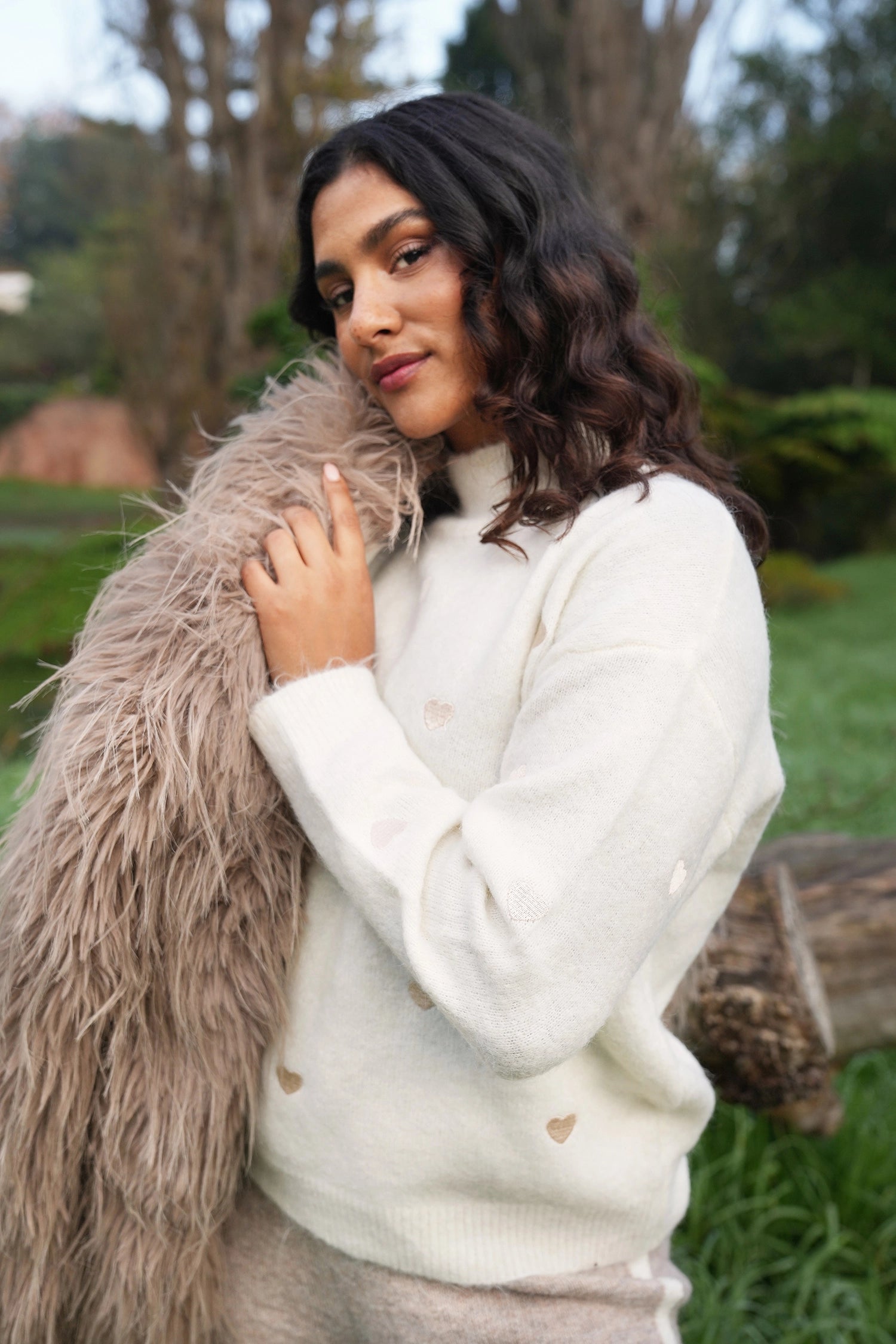 Cream Glam Heart Jumper