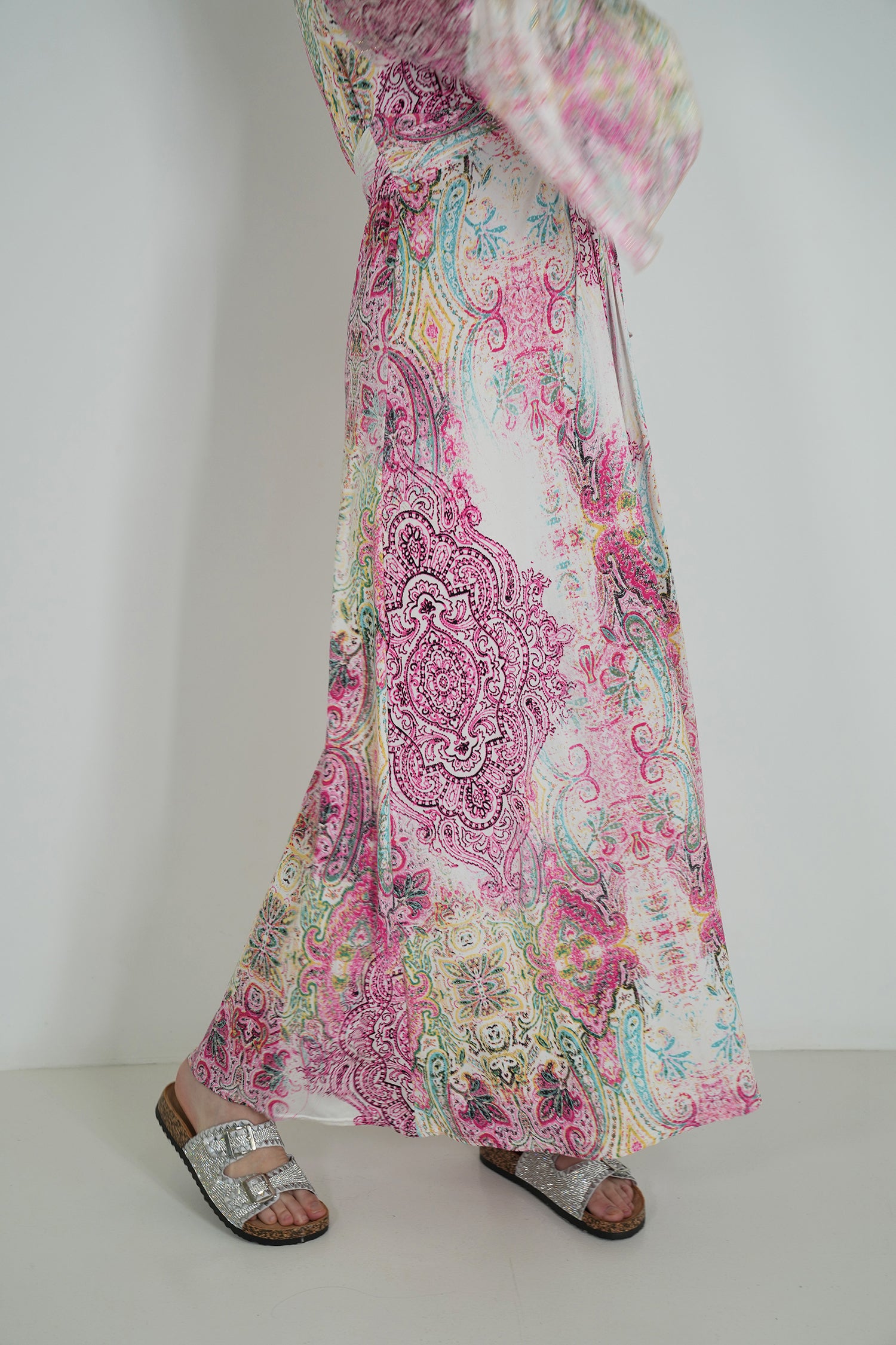 Pink Paisley Knot Dress With Sleeves