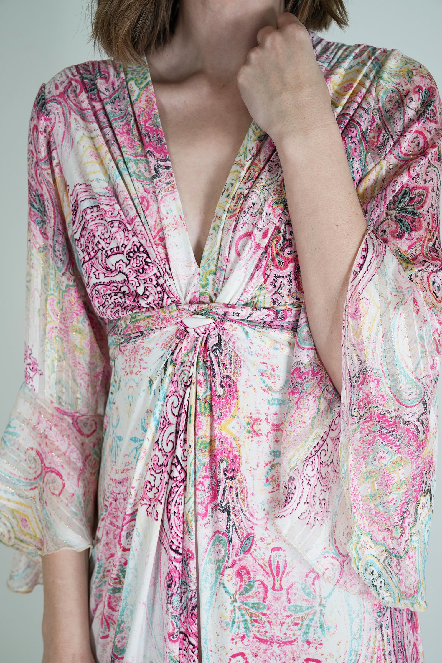 Pink Paisley Knot Dress With Sleeves
