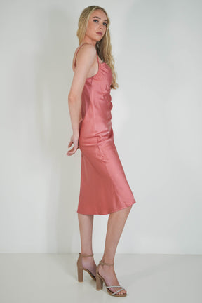 Salmon Satin Slip Dress