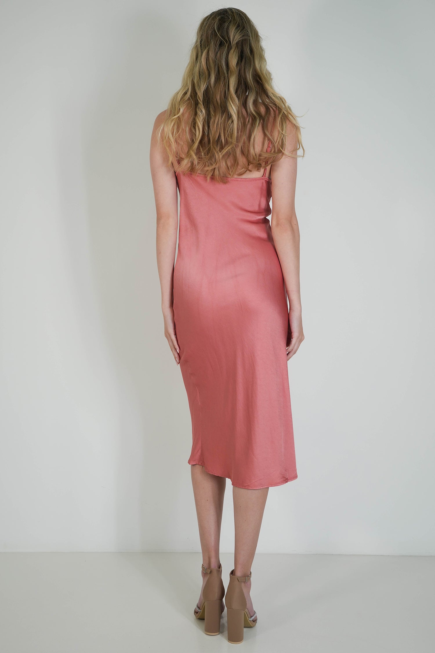 Salmon Satin Slip Dress