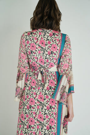 Pink and Turquoise Knot Dress With Sleeves